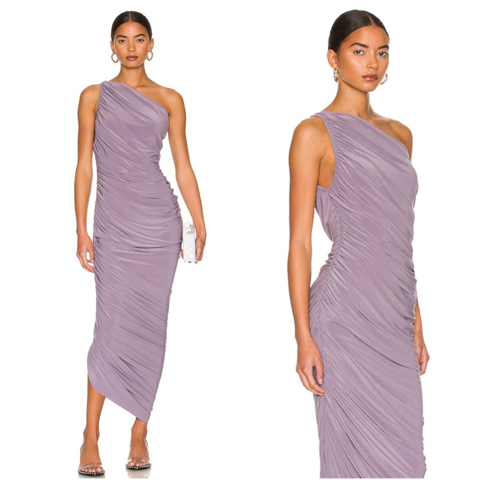 Norma Kamali One-Shoulder Ruched Lilac Dress